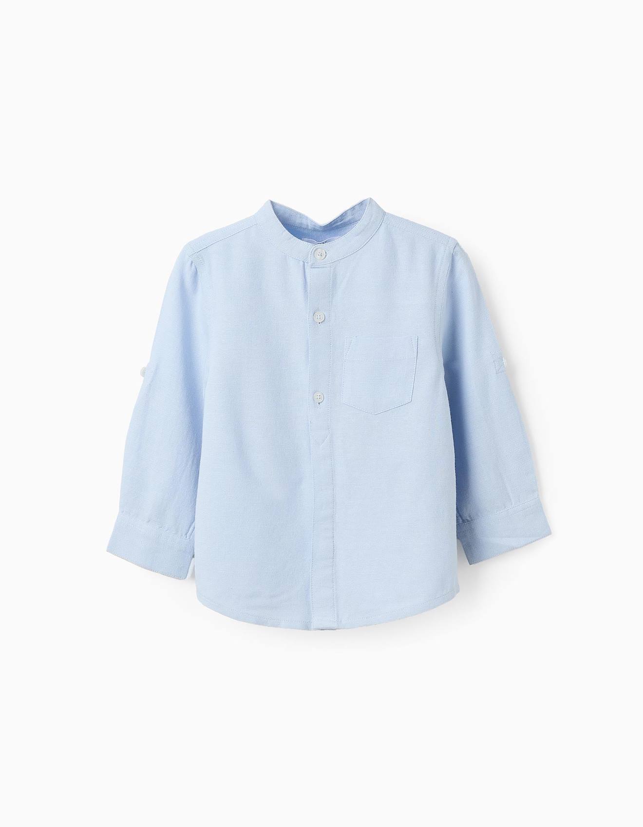 Chemise Avec Col Mao Bleu Clair