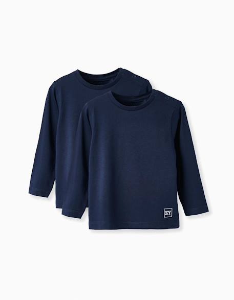Pack 2 t-shirts à manches longues Blanc+Bleu foncé+Rouge 5 - vertbaudet enfant 