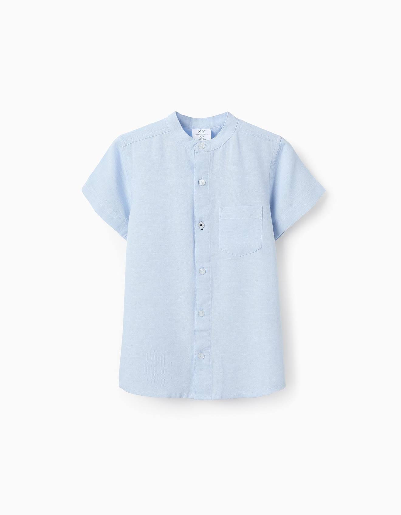 Chemise Avec Col Mao Et Poche Bleu Clair