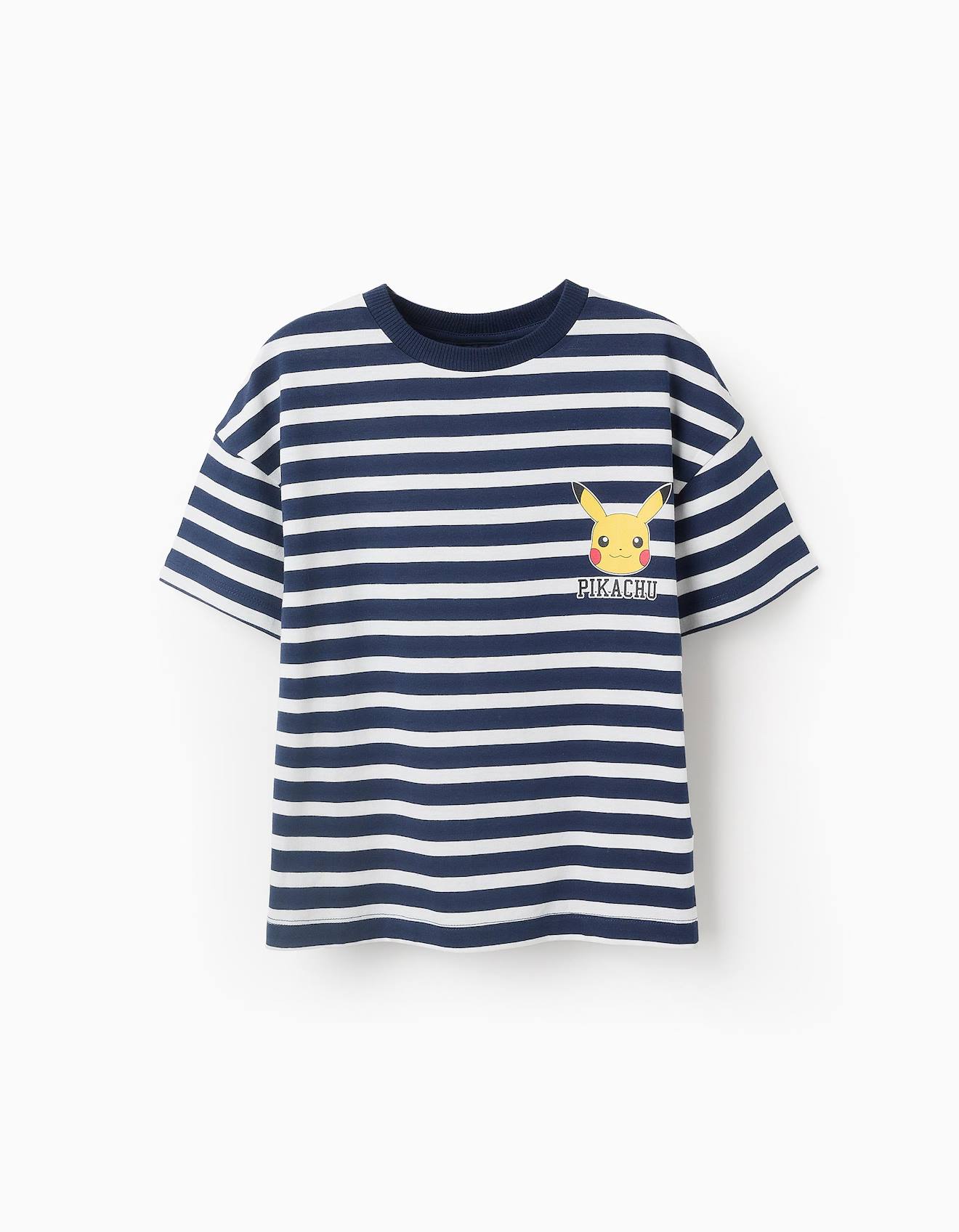 T-shirt Rayé Pokémon Bleu Foncé