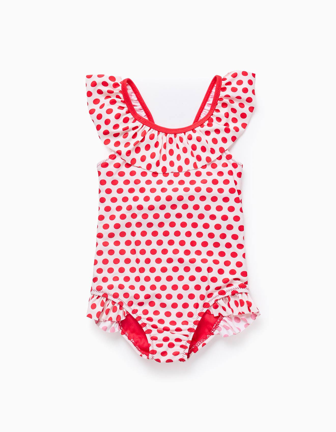 Maillot De Bain À Pois Avec Volants Rouge