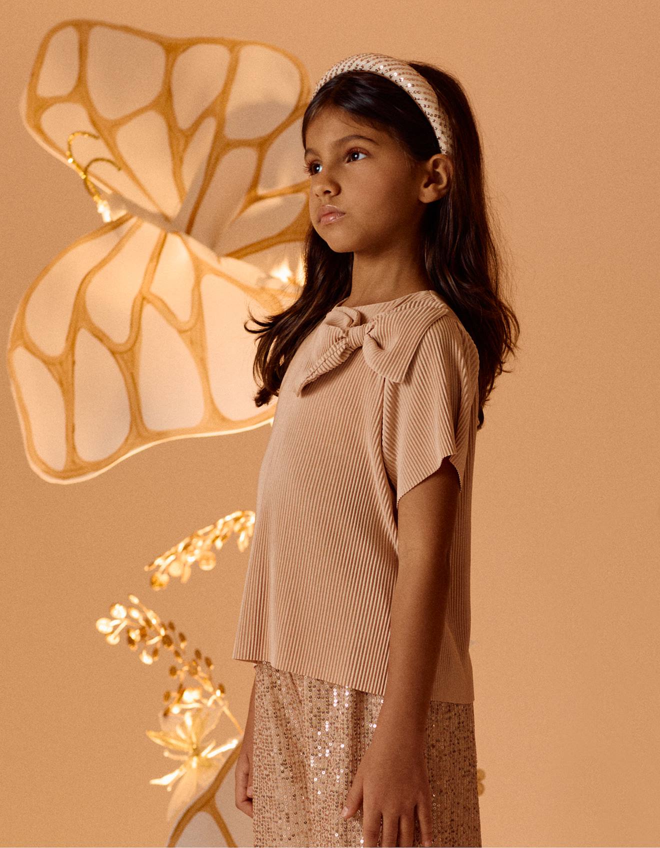 T-shirt Plissé Avec Nœud Incorporé Beige Foncé