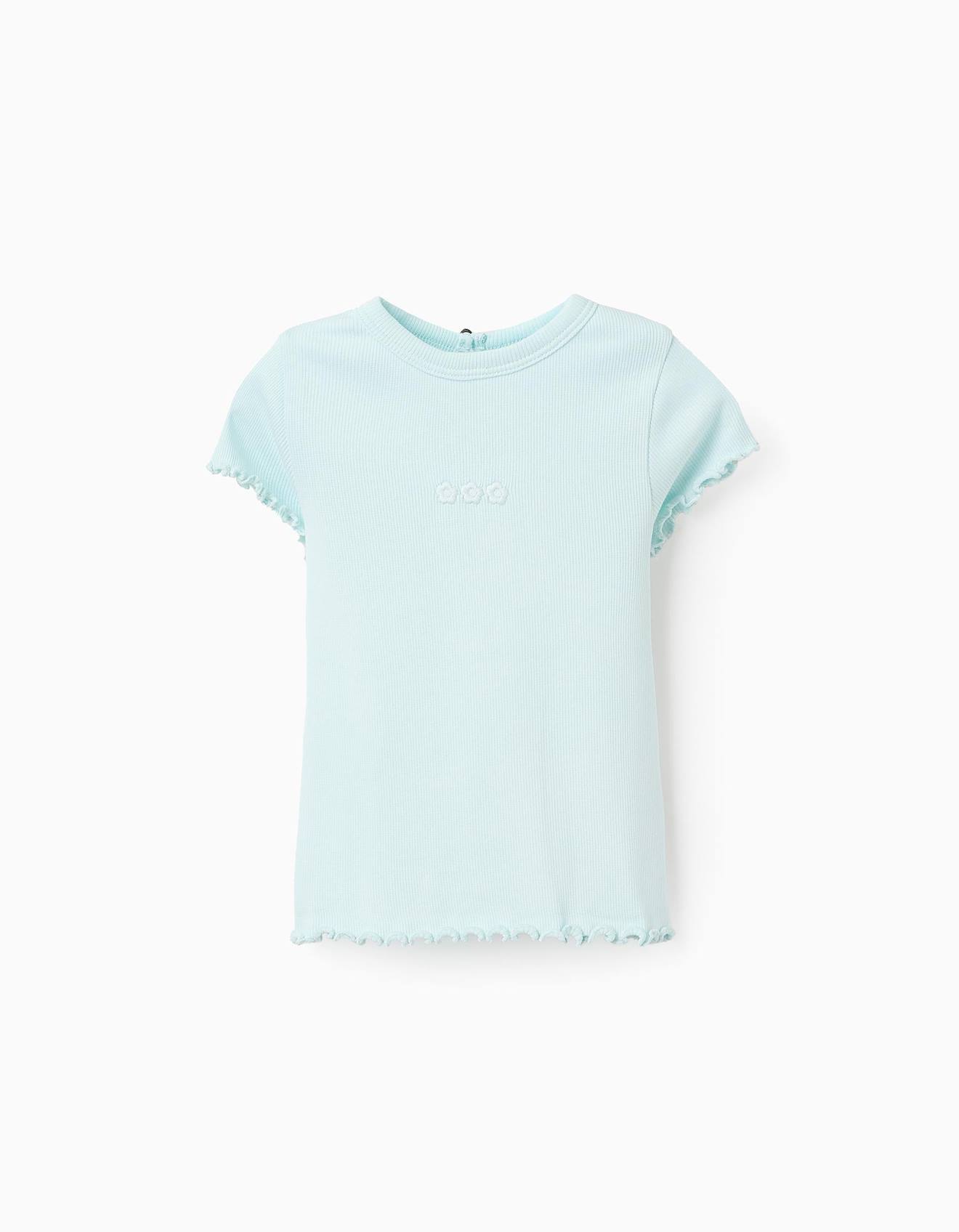 T-shirt Côtelé Avec Finition Ondulée Bleu Clair