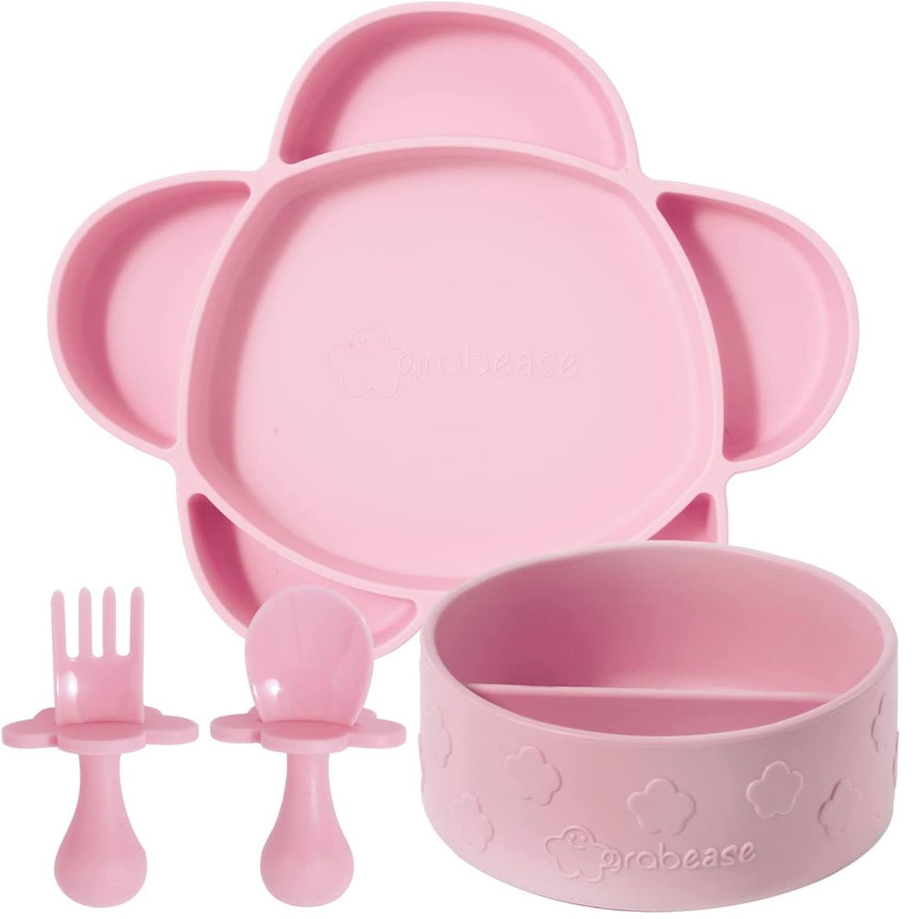 Coffret Repas En Silicone Ventouse 4 Pièces Rose