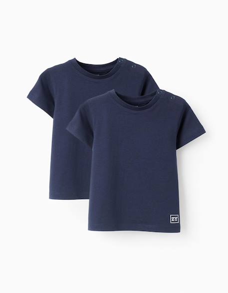 Pack 2 t-shirts unis en coton Blanc+Bleu foncé+Rouge 5 - vertbaudet enfant 