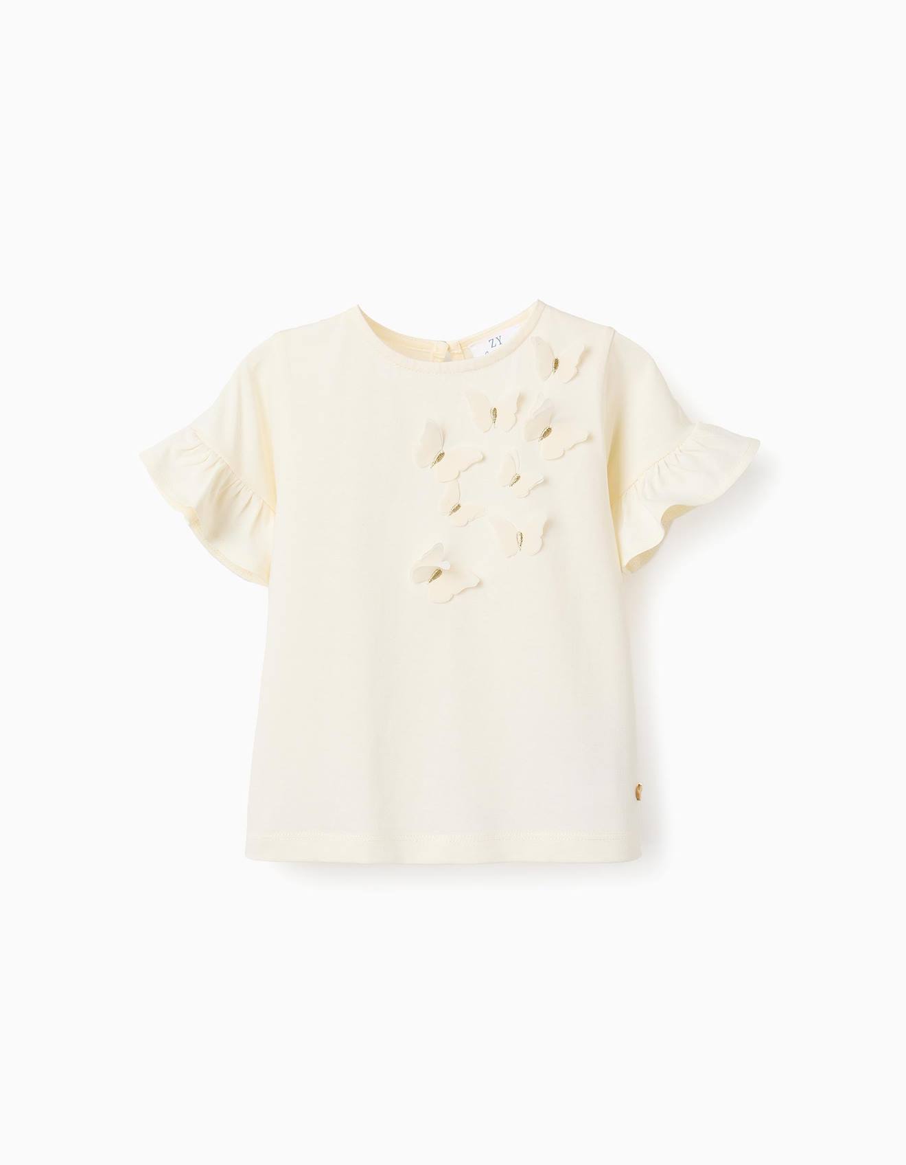 T-shirt De Coton Avec Papillons 3d Blanc