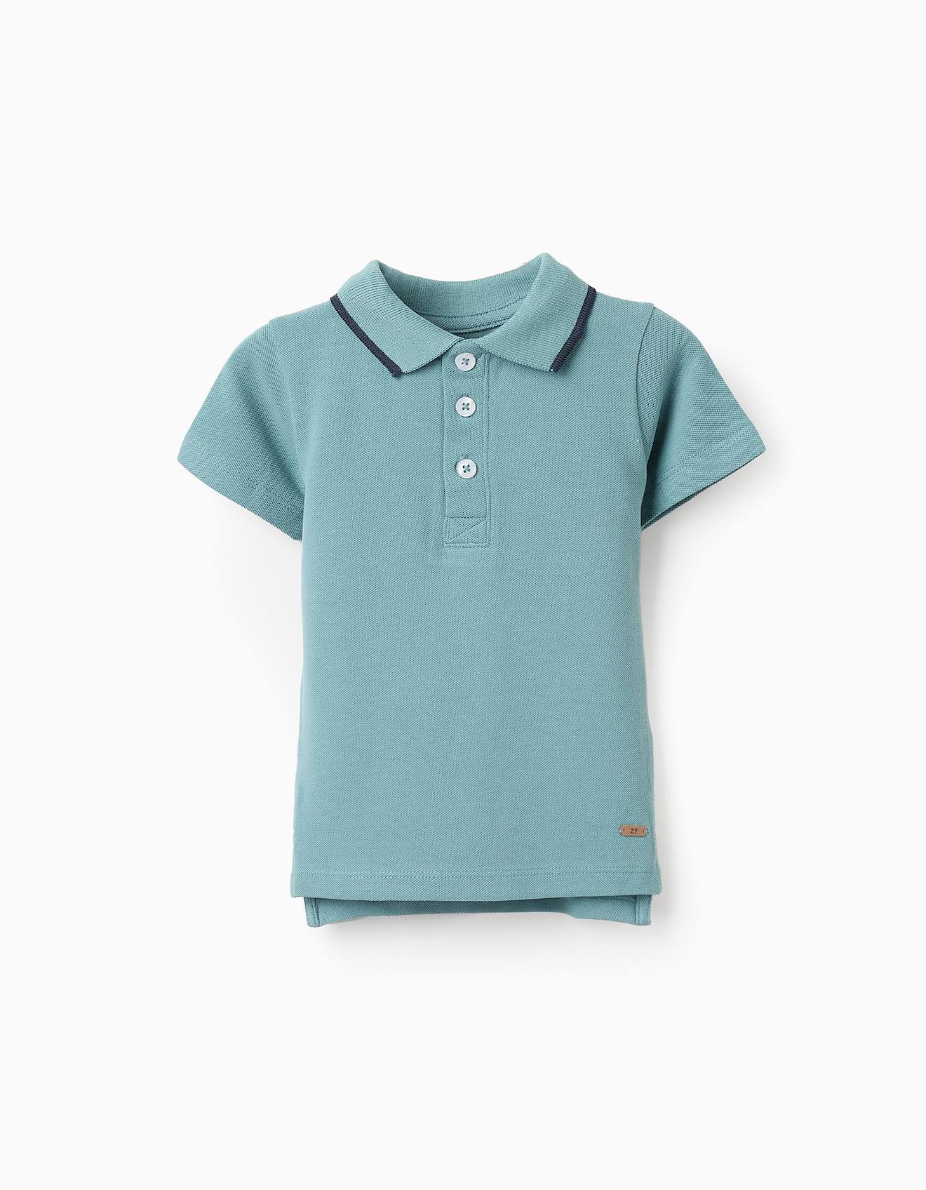 Polo En Piqué De Coton Bleu Clair