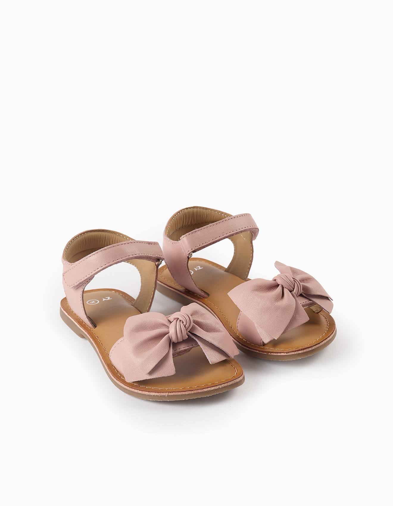 Sandales En Cuir Avec Nœud Rose Clair