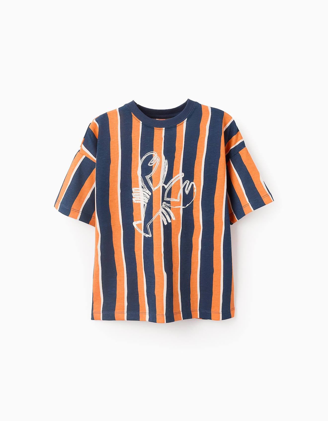 T-shirt Rayé Avec Imprimé Orange Clair