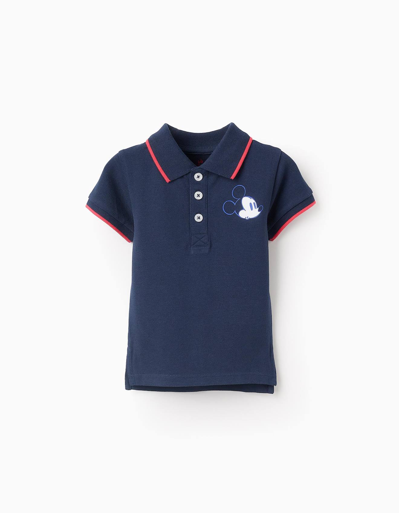 Polo En Piqué De Coton Mickey Bleu Foncé