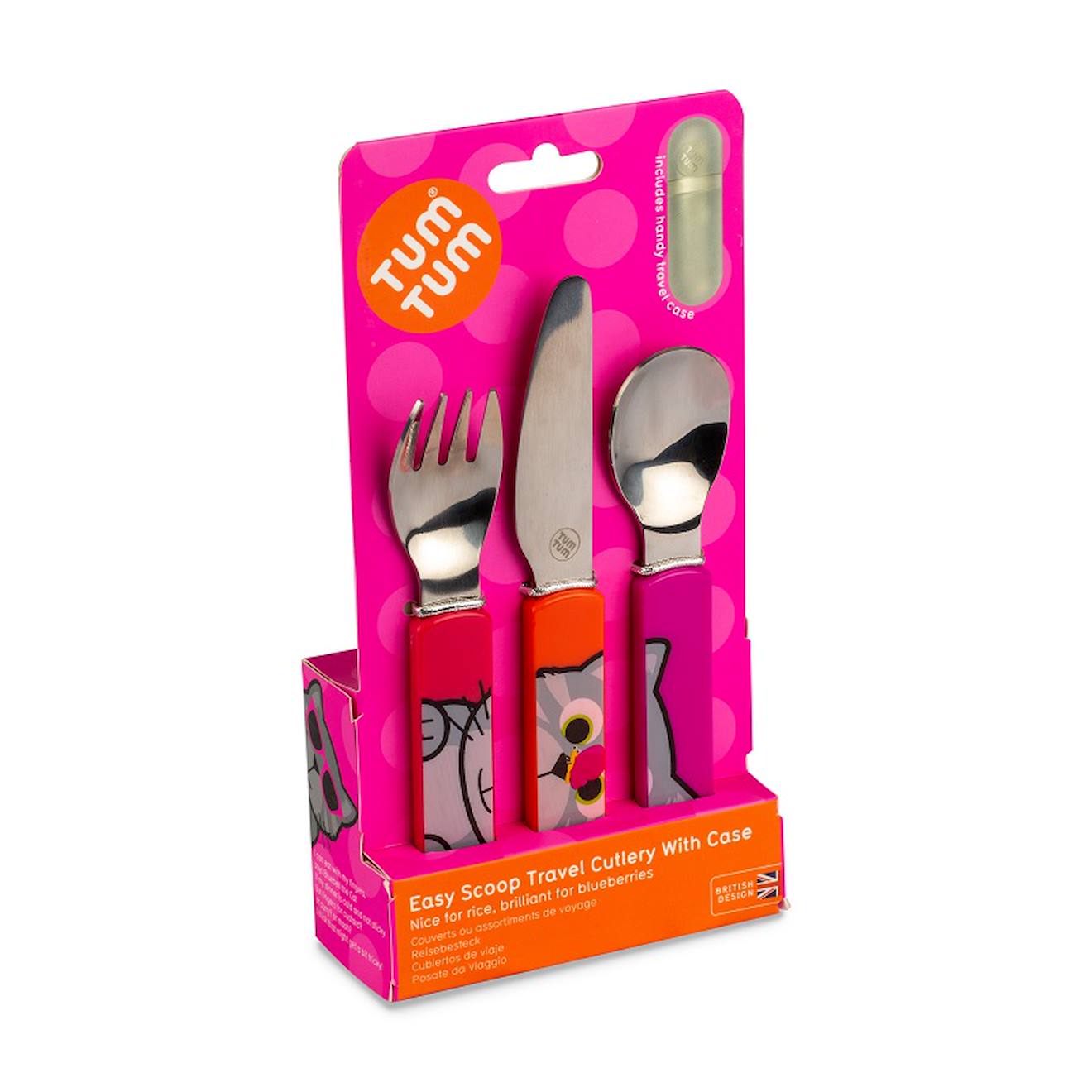 Lot De 3 Couverts Inox Puzzle Avec Étui Bluebell Rose (TUMTUM) - Image 1