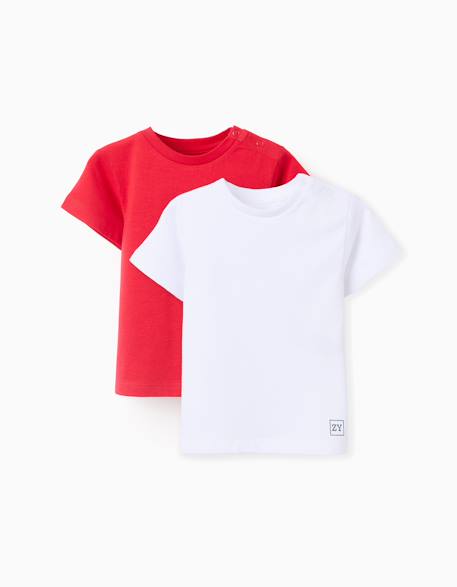 Pack 2 t-shirts unis en coton Blanc+Bleu foncé+Rouge 9 - vertbaudet enfant 