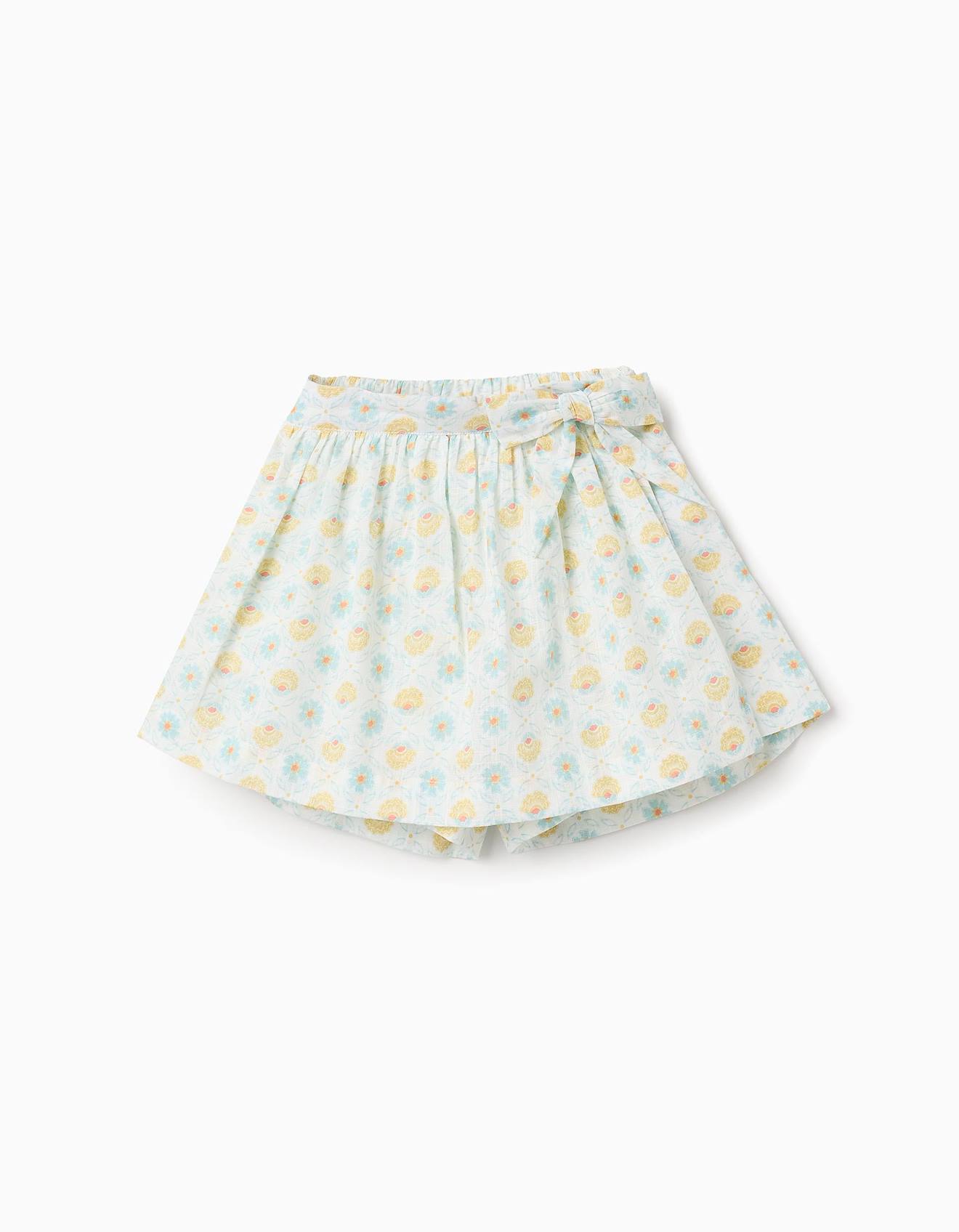 Jupe-culotte En Coton À Motif Floral Blanc