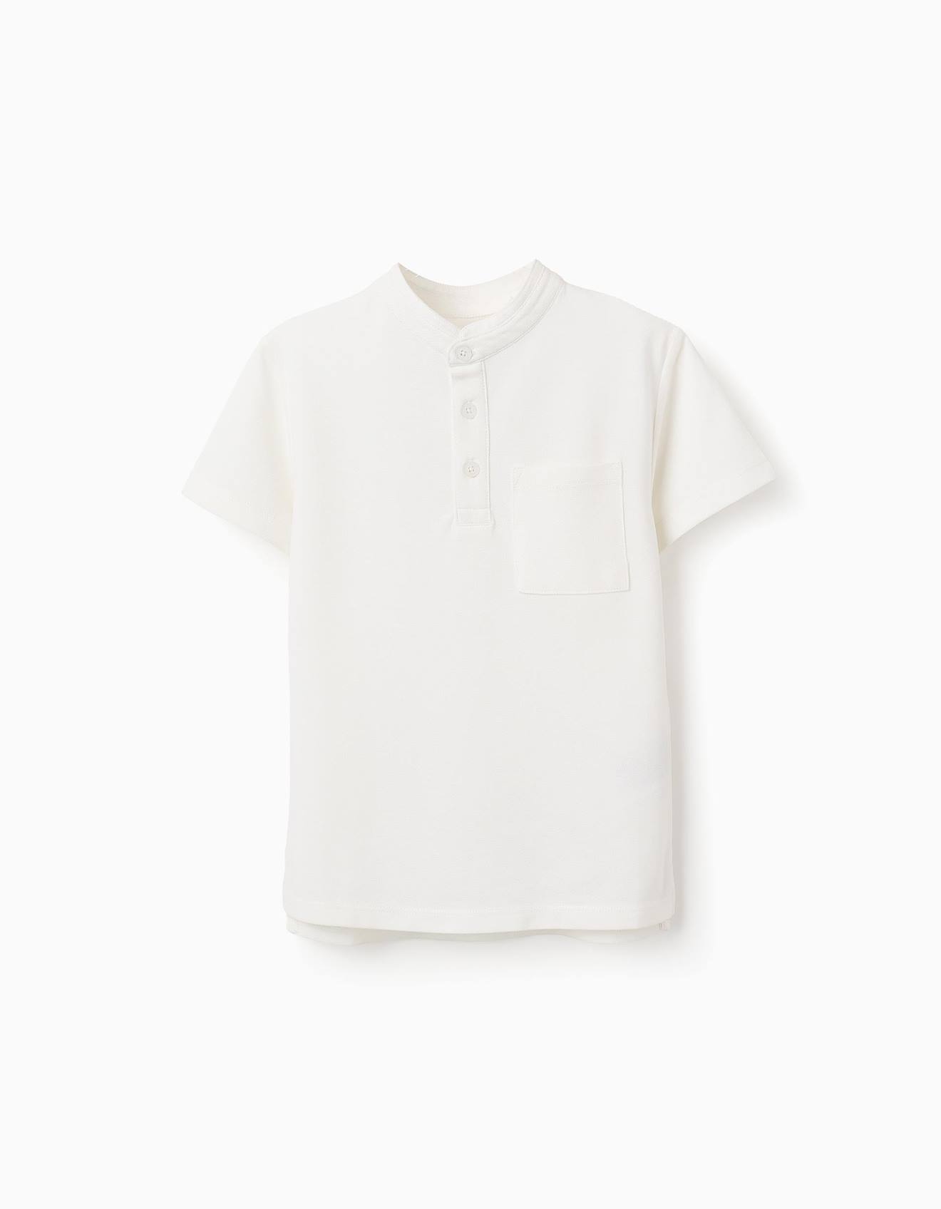 Polo En Coton À Col Mao Blanc