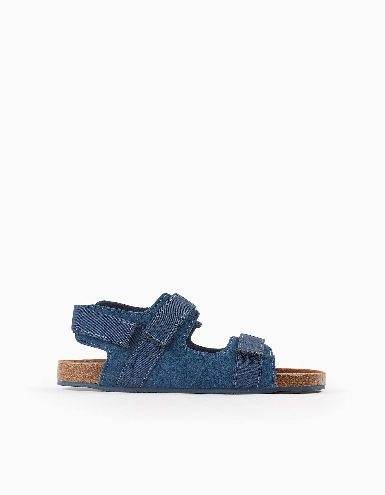 Sandales En Cuir Avec Semelle En Liège Bleu Foncé