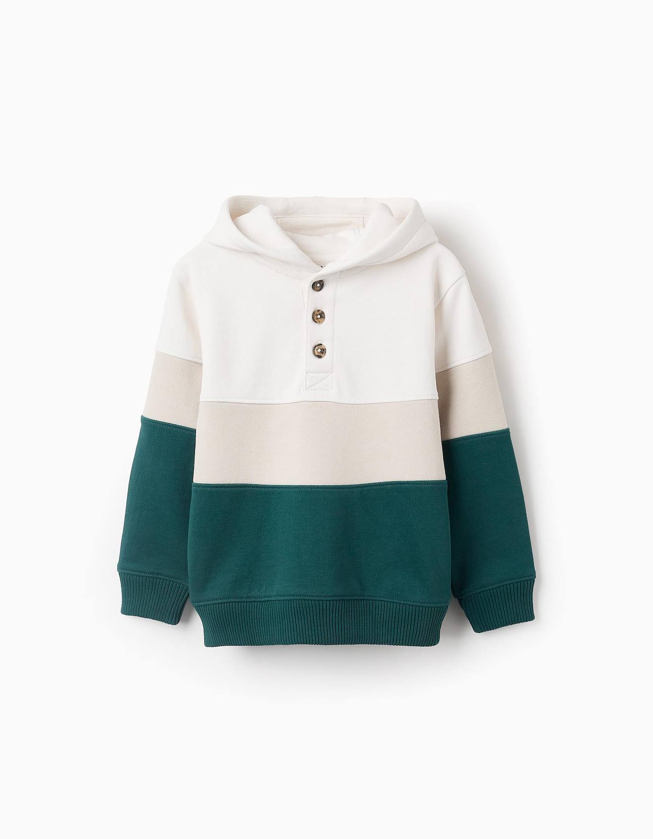 Sweat En Coton Avec Capuche Et Colorblock Vert Foncé