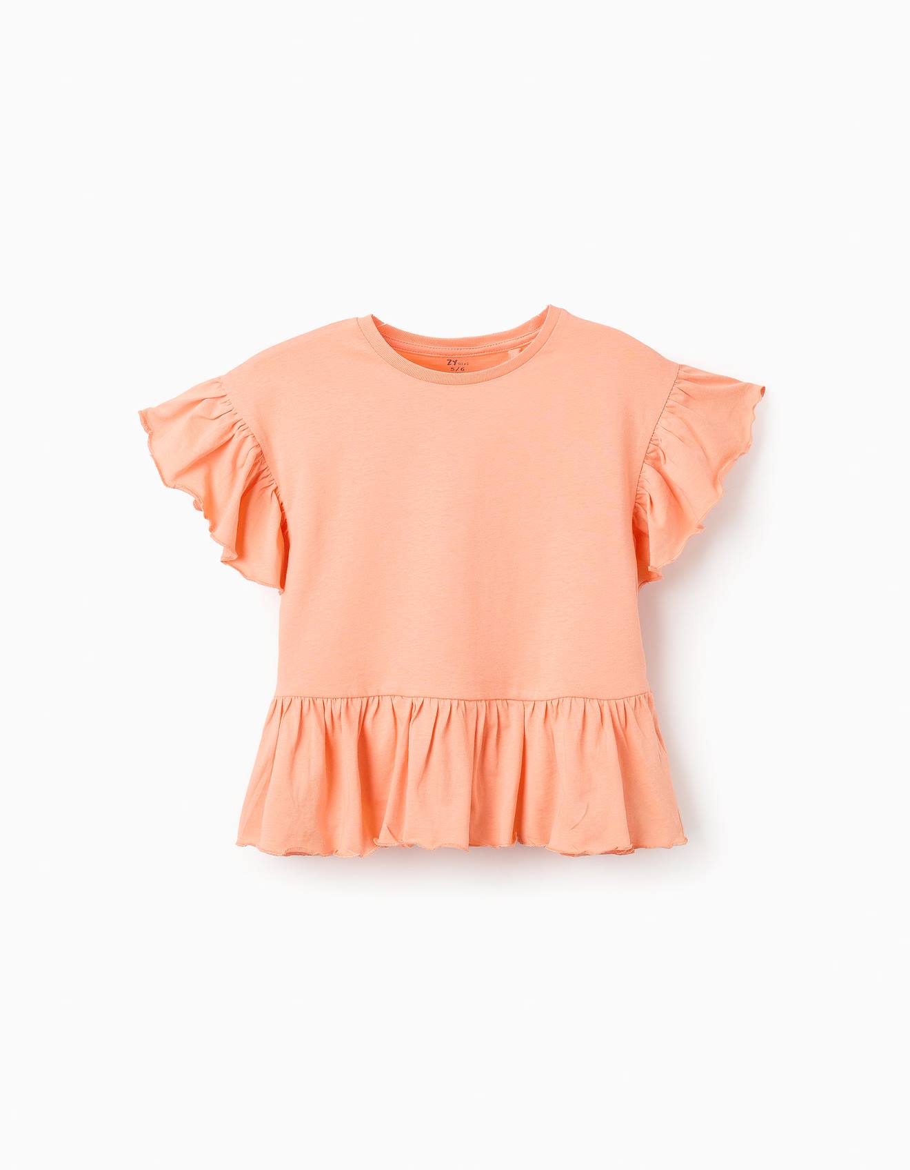 T-shirt En Coton À Volants Orange