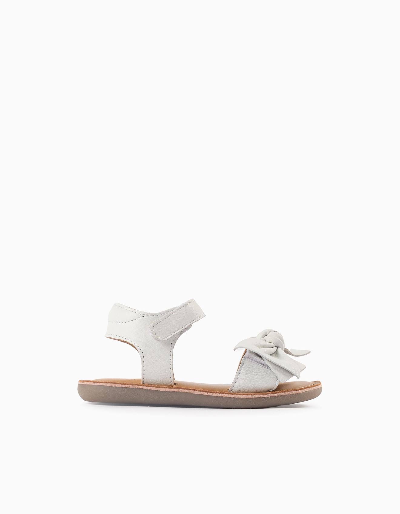Sandales En Cuir Avec Nœud Blanc