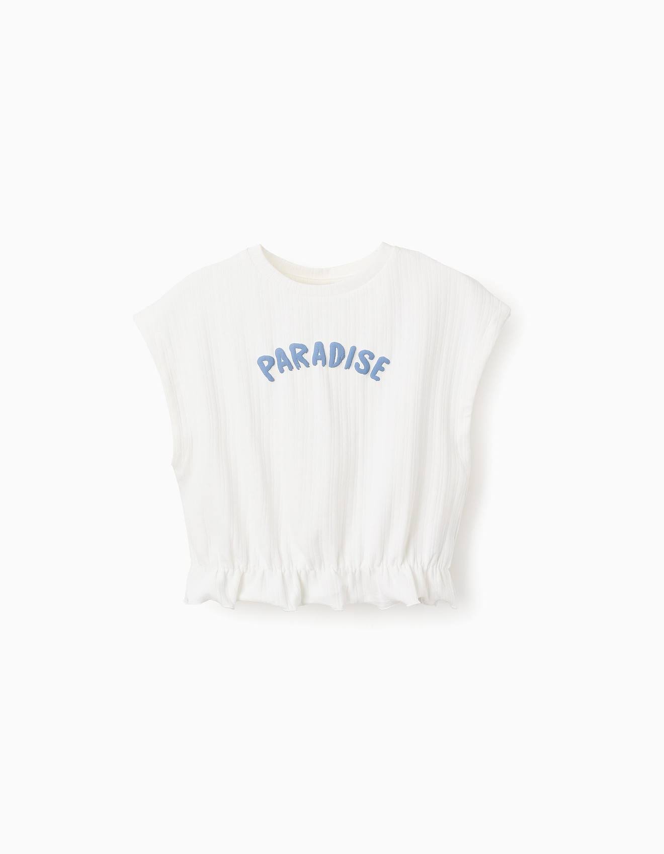 T-shirt Côtelé Avec Volants Blanc
