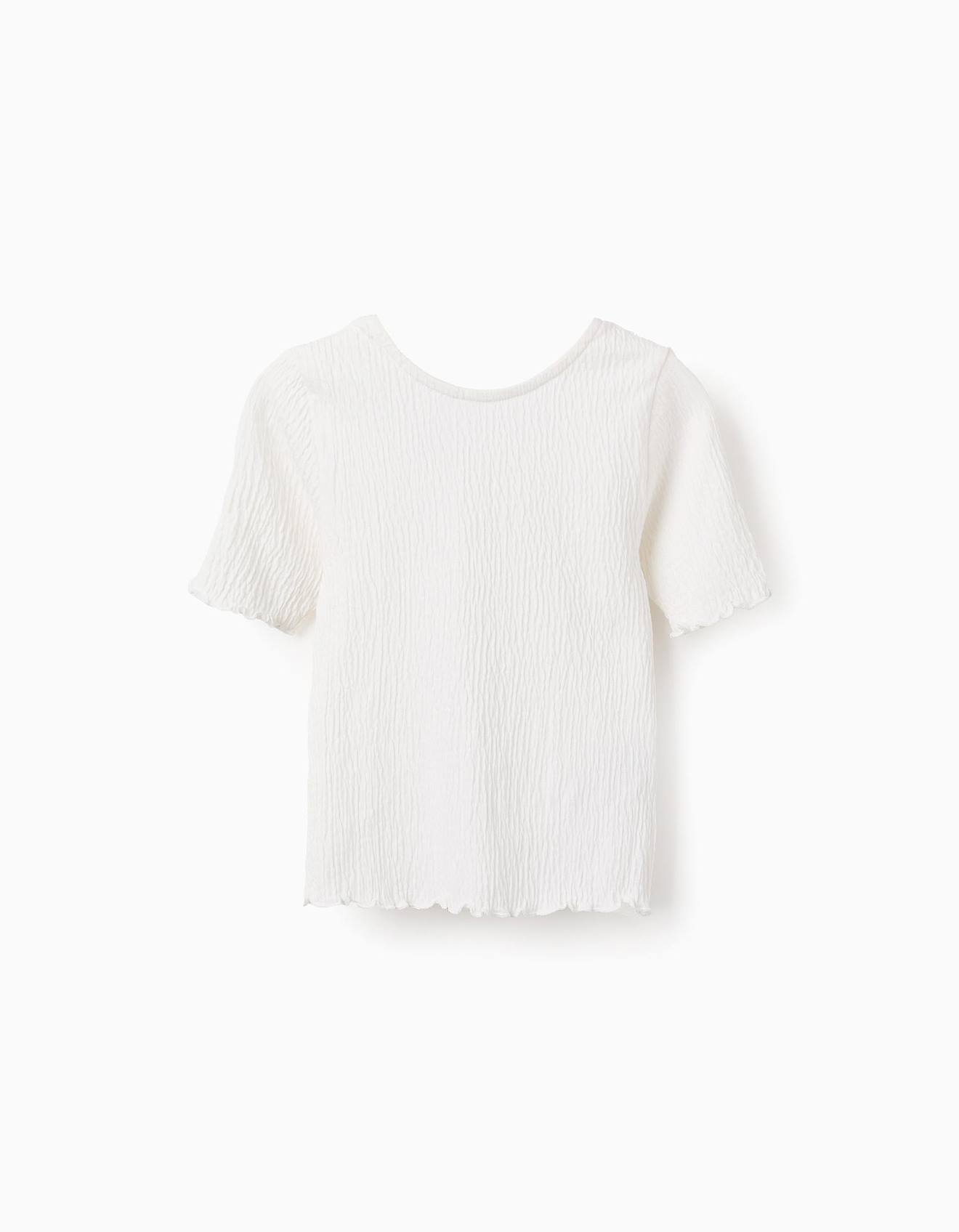 T-shirt Côtelée Avec Extrémités Ondulées Beige Clair