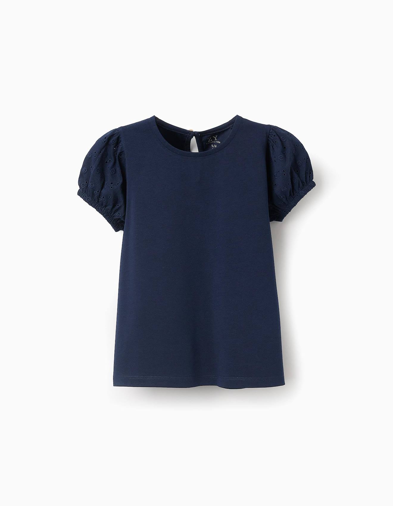 T-shirt Avec Manches En Broderie Anglaise Bleu Foncé