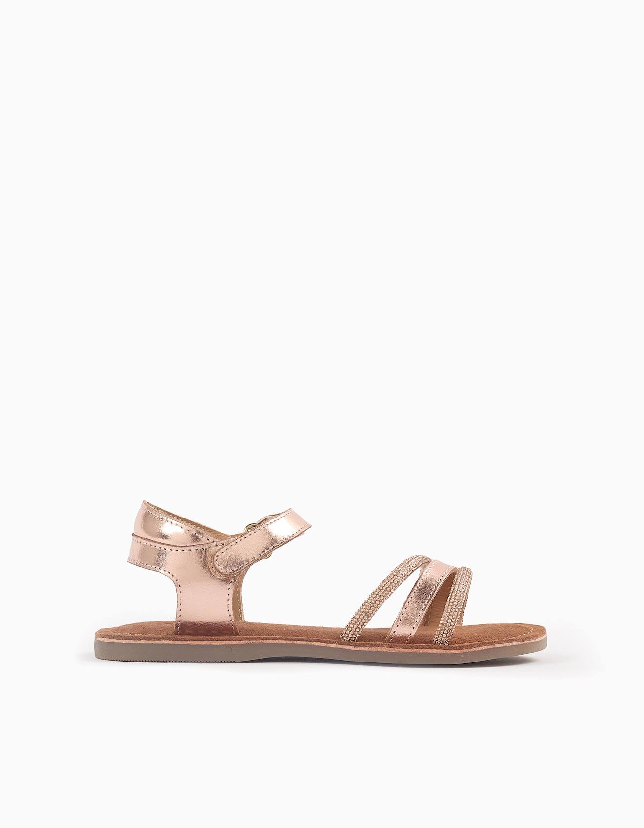 Sandales En Cuir Avec Strass Rose Clair