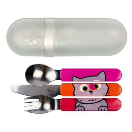 TUMTUM - Lot De 3 Couverts Inox Puzzle Avec Étui Bluebell Rose