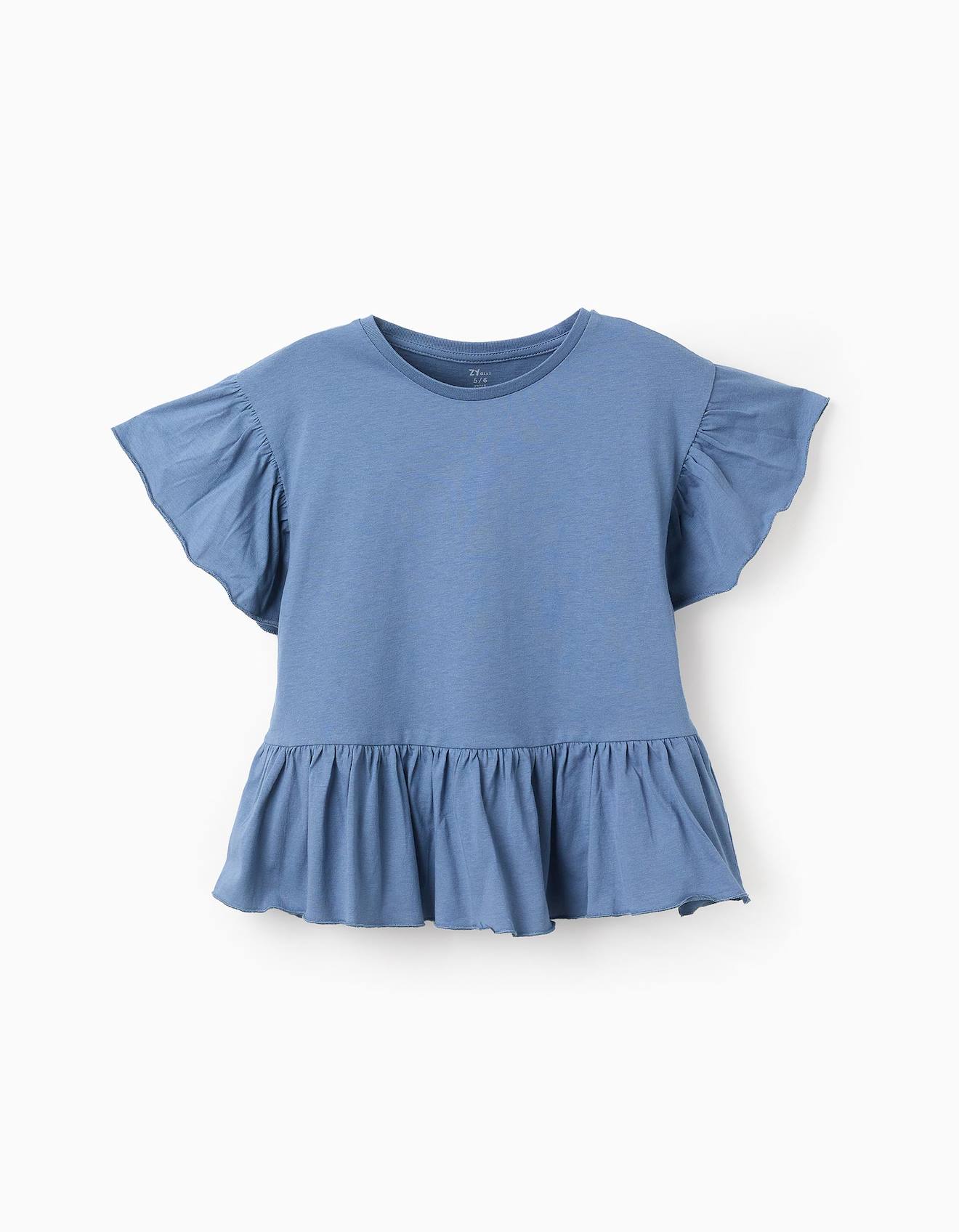 T-shirt En Coton À Volants Bleu