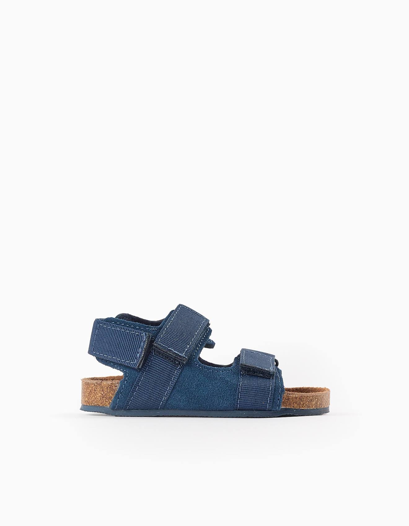 Sandales En Cuir Avec Semelle En Liège Bleu Foncé