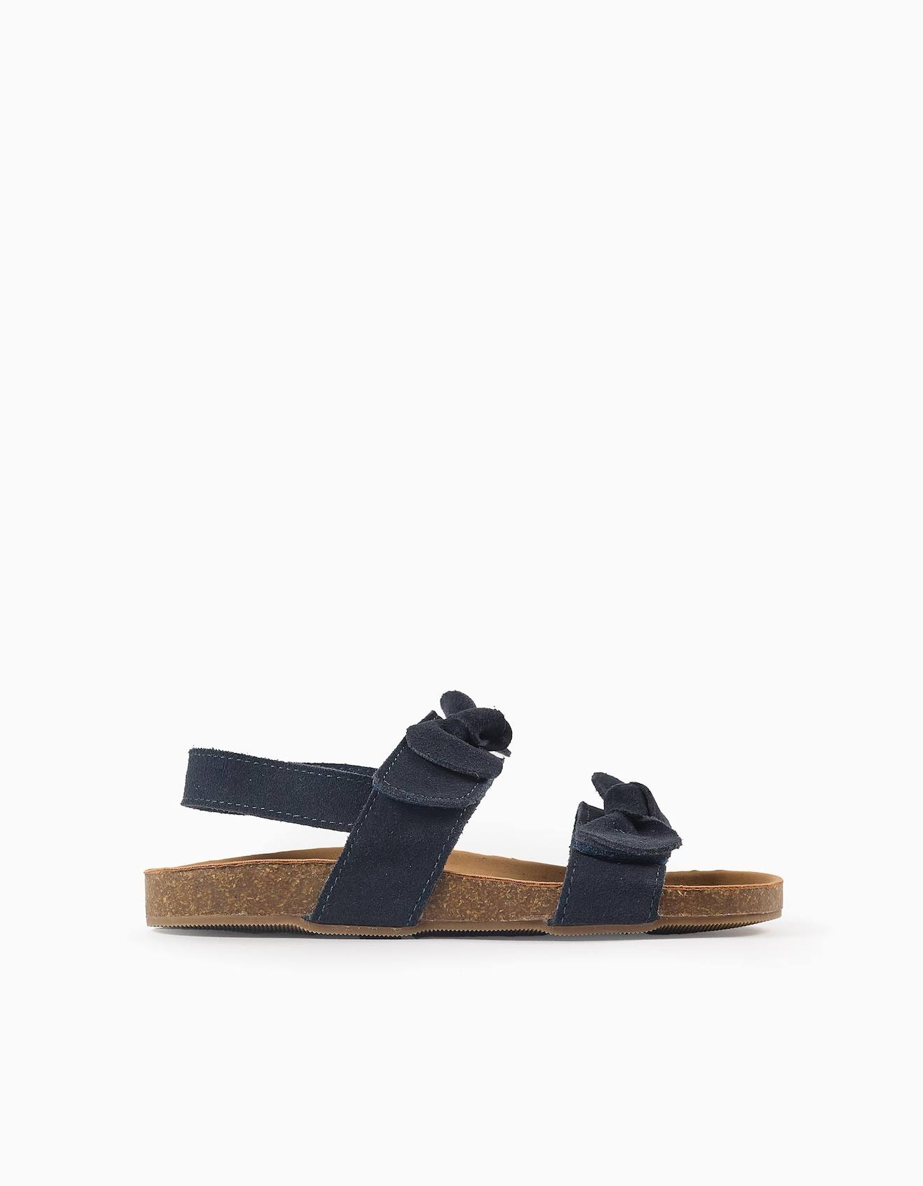 Sandales En Daim Avec Nœuds Bleu Foncé
