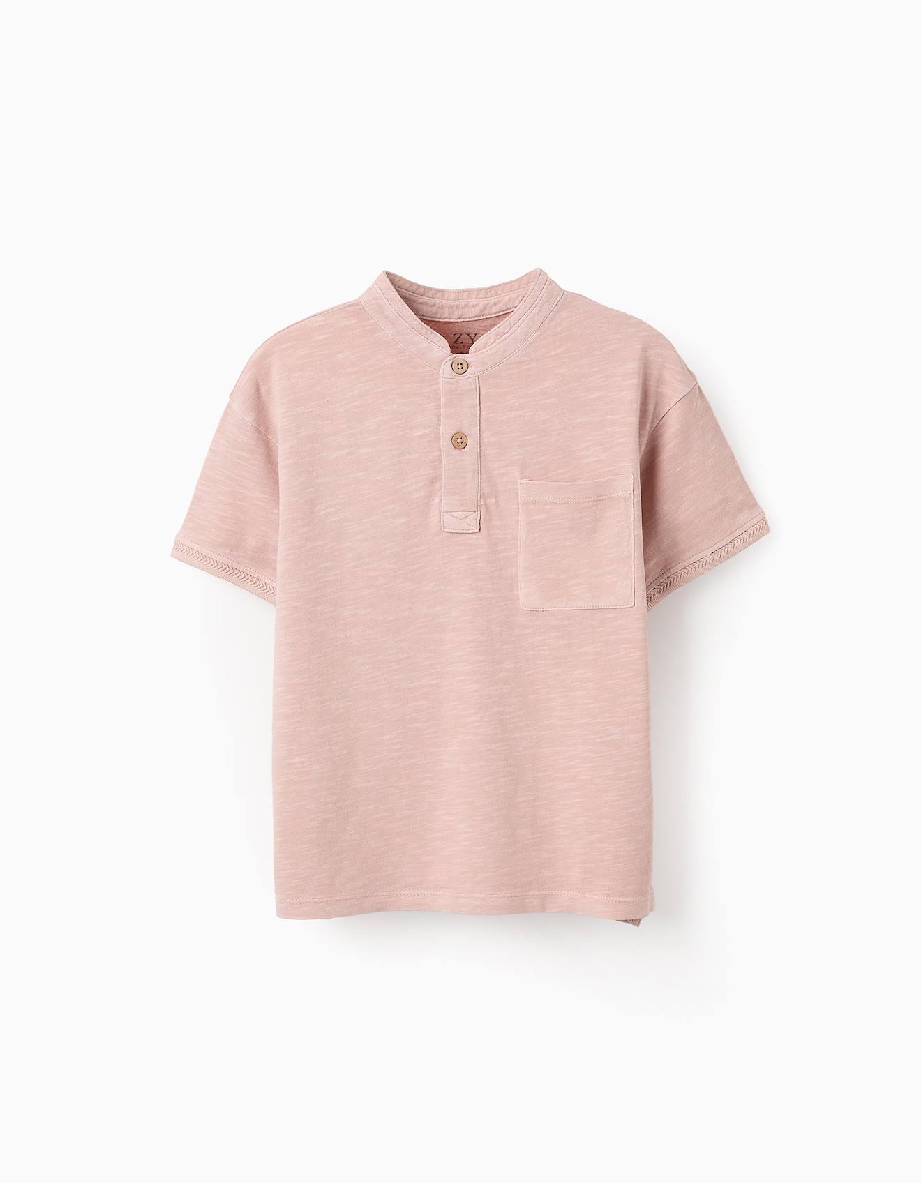 T-shirt De Coton Avec Col Mao Orange Clair