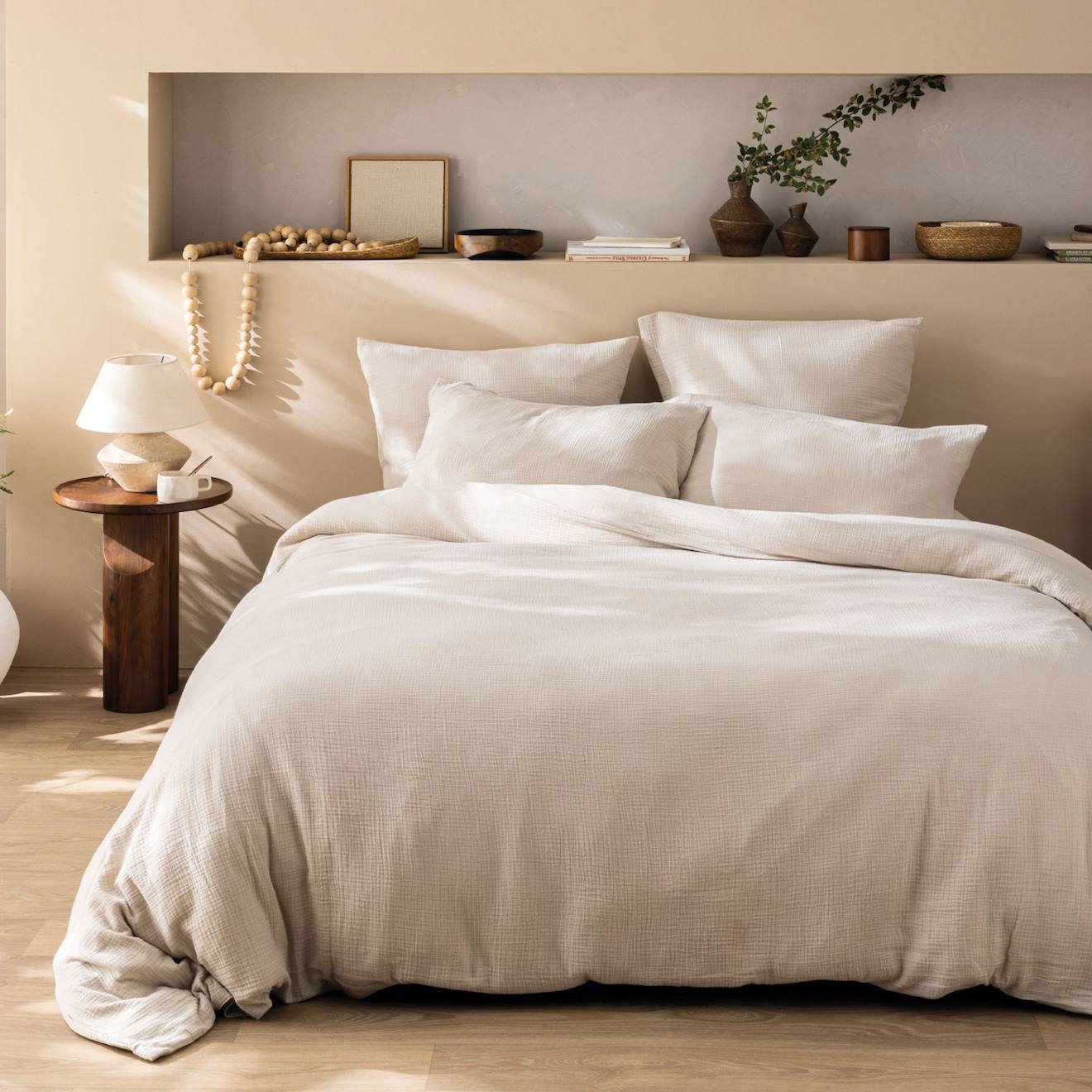 Parure De Lit Unie En Coton, Gaze De Coton Naturel