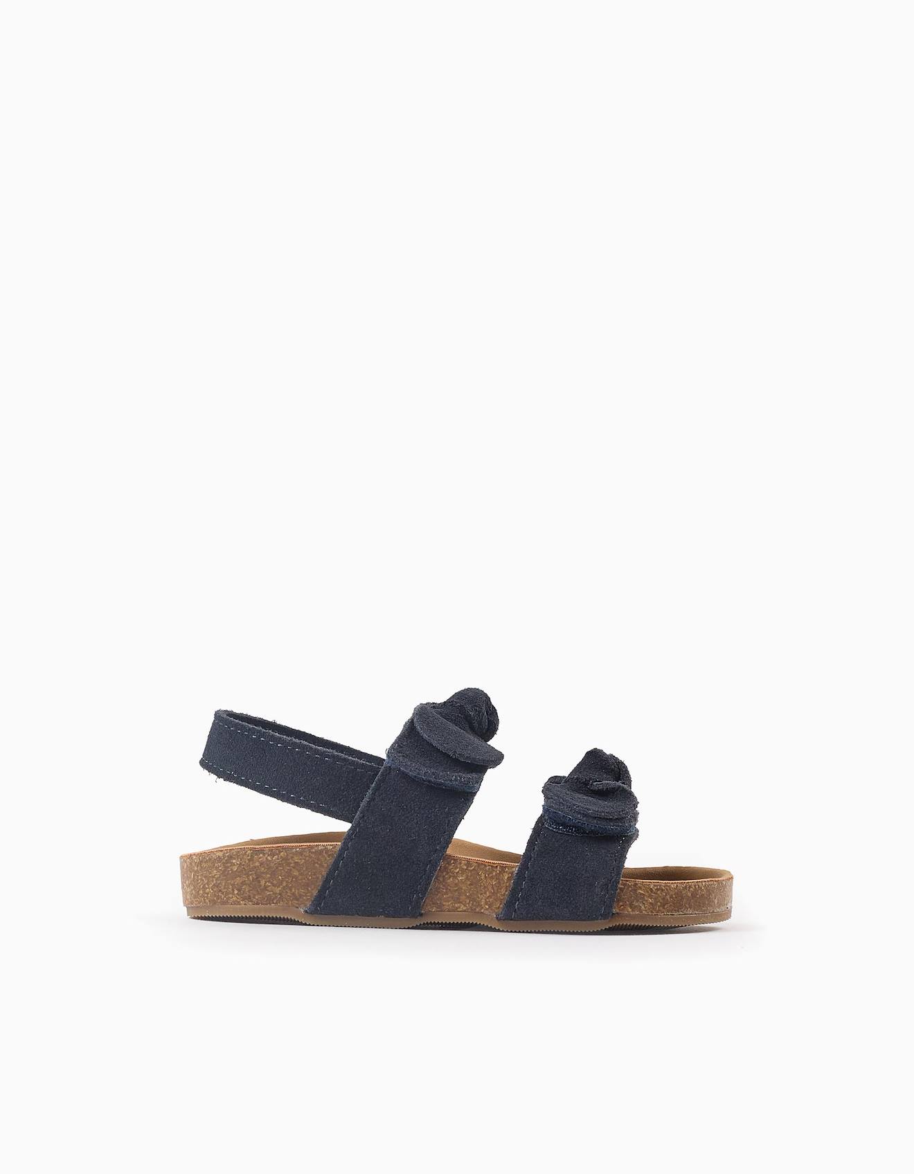 Sandales En Daim Avec Nœuds Bleu Foncé