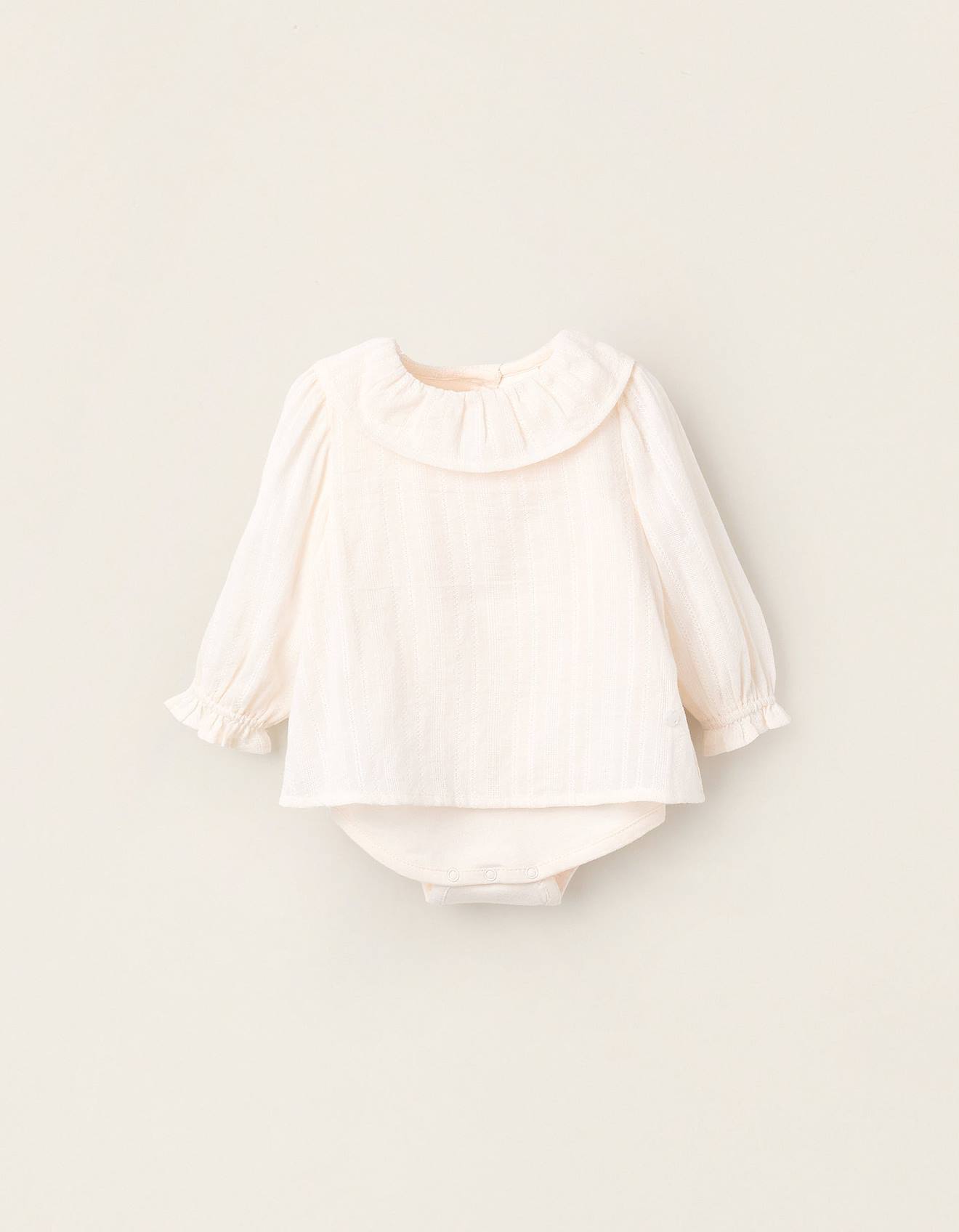Chemisier En Coton Avec Body Incorporé Beige Clair