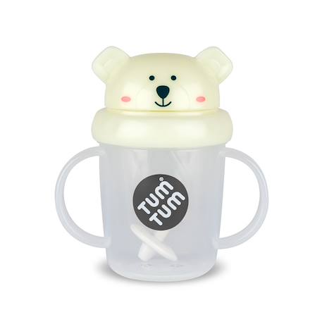 TUMTUM - Tasse Anti Fuite + Paille Lestée Ours Polaire Phosphorescent - V3 Jaune