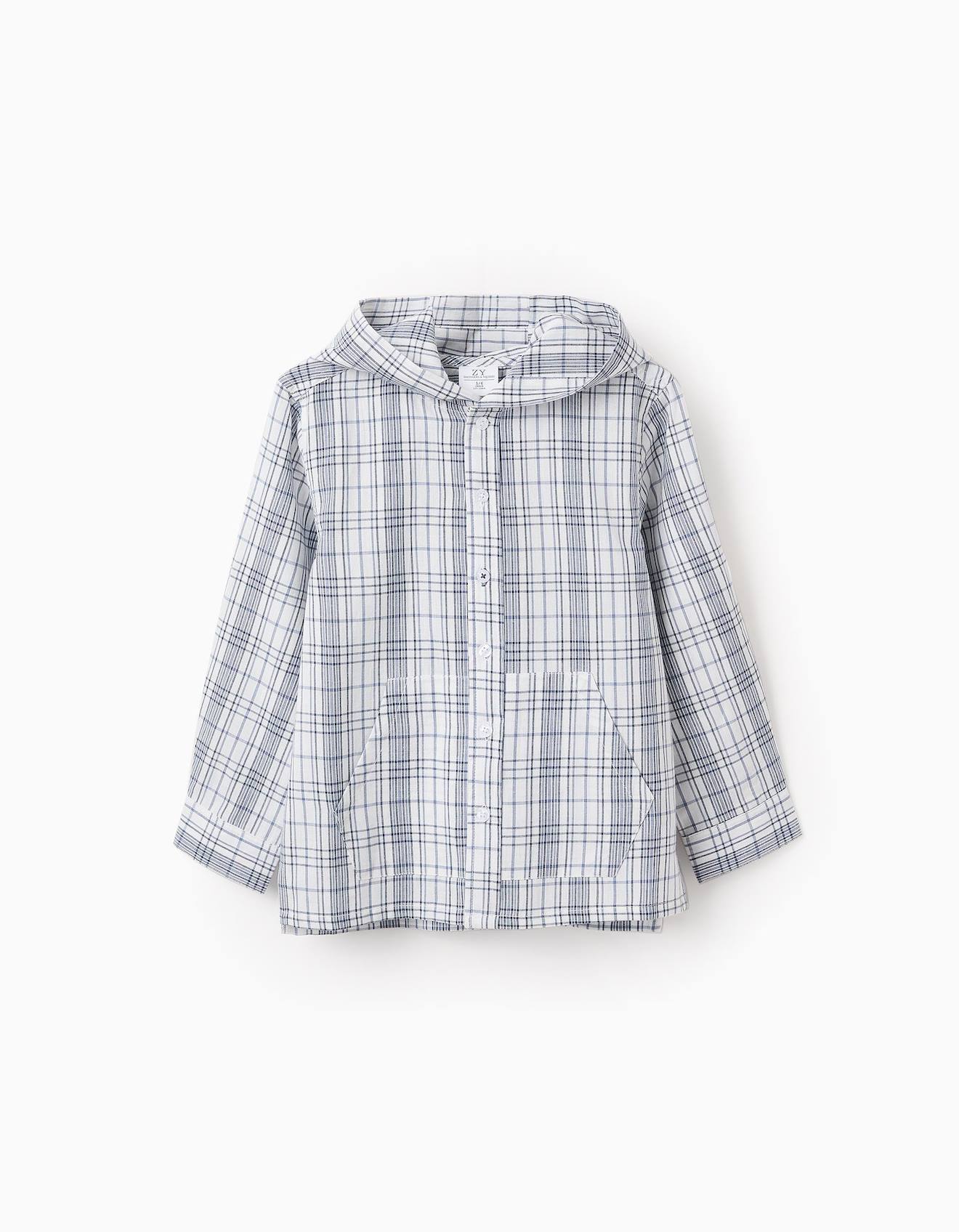 Chemise À Carreaux Et Capuche Bleu Foncé