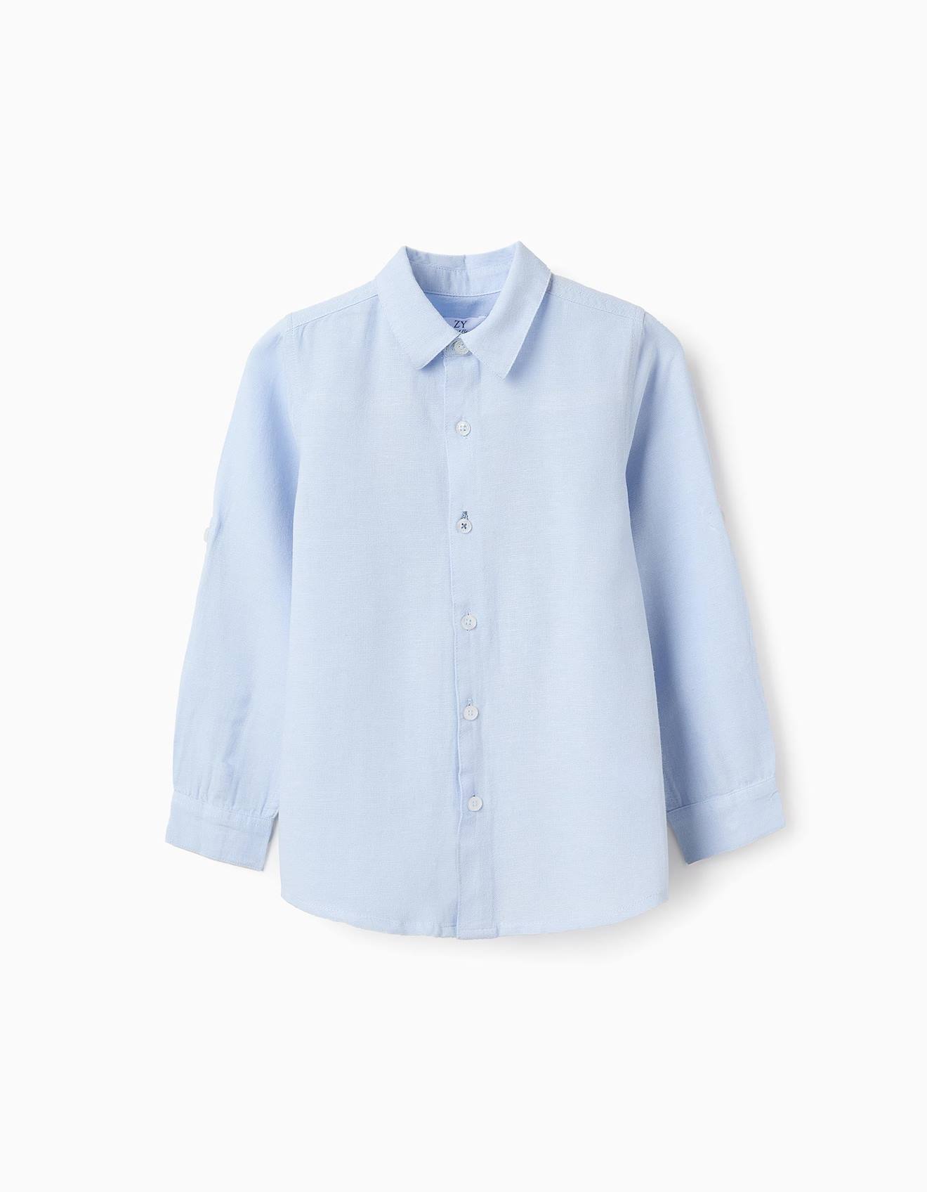 Chemise À Manches Retroussables Bleu Clair