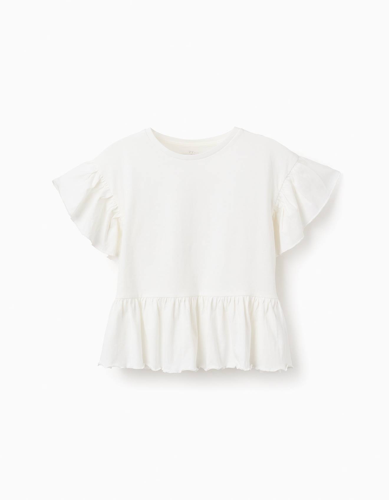 T-shirt En Coton À Volants Blanc