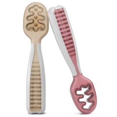 Puériculture-Lot de 2 pré-cuillères beige et mauve