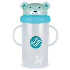 Puériculture-Repas-Grande tasse anti fuite + paille lestée ourson bleu - 300 ml