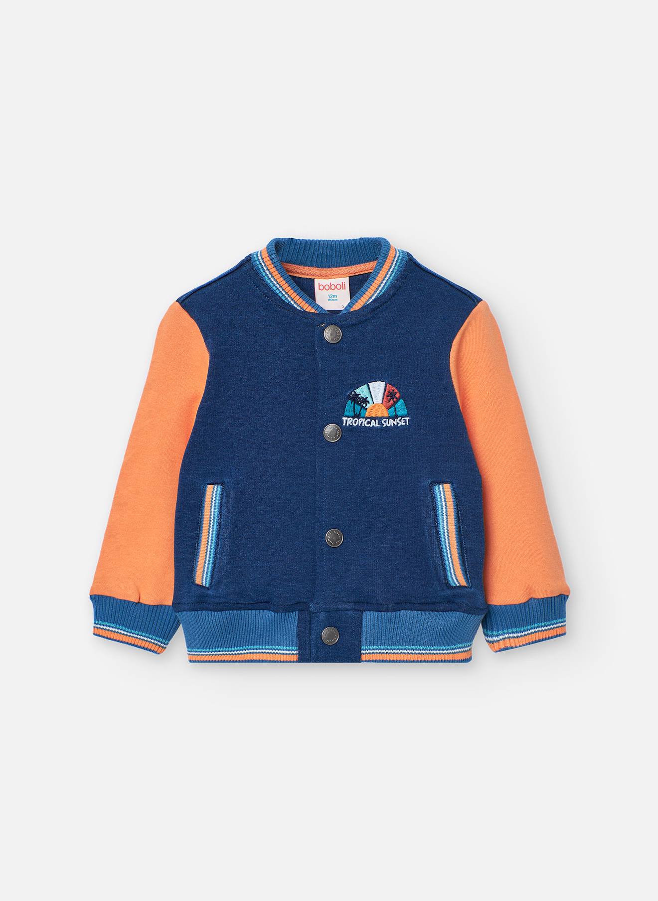 Blouson Avec Manches Contrastantes Et Boutons Pression Bleu