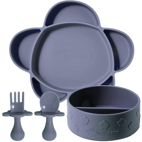 Grabease - Coffret Repas En Silicone Ventouse 4 Pièces Gris