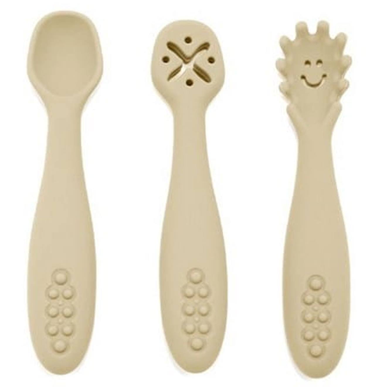Lot De 3 Cuillères D'apprentissage En Silicone Beige