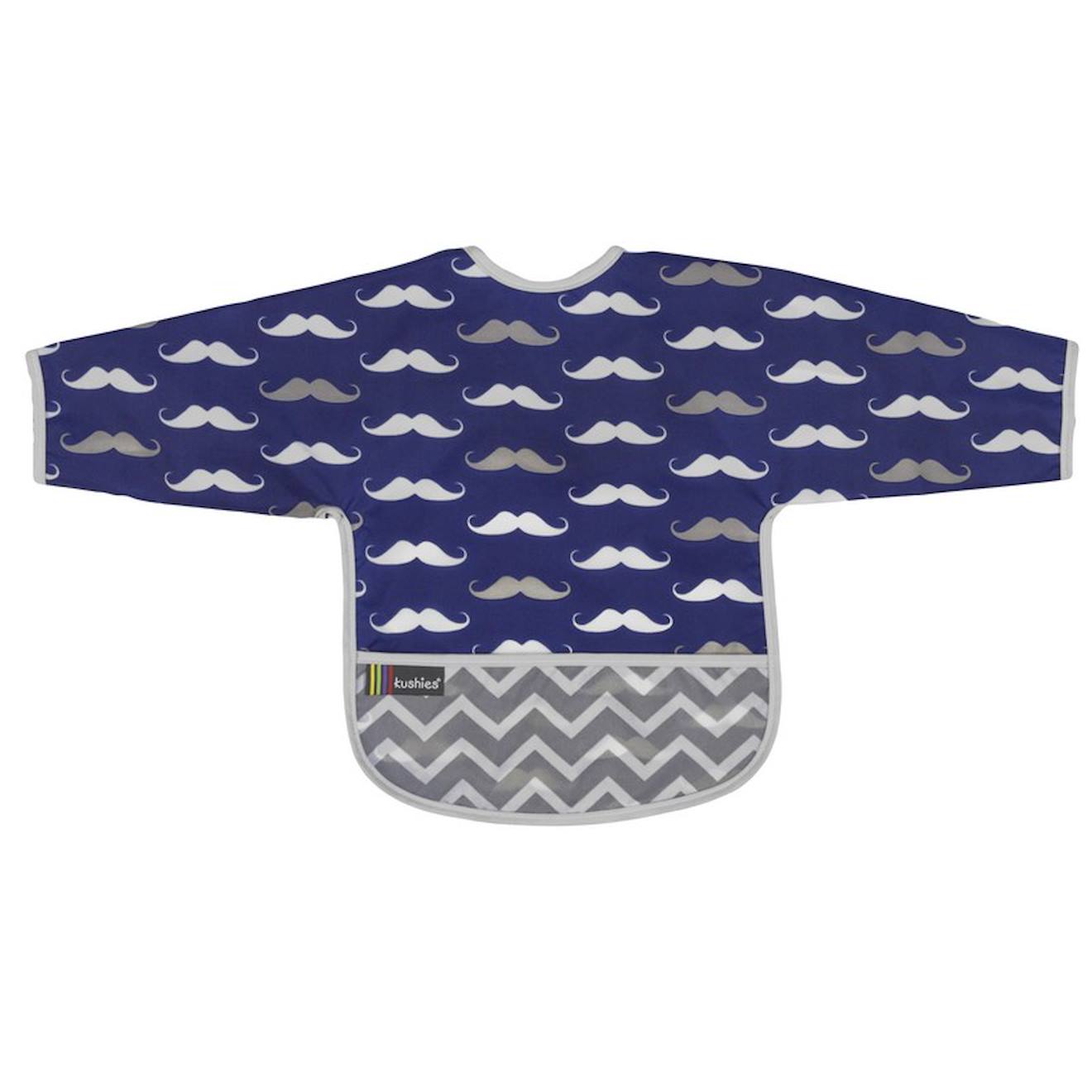 Bavoir Manches Longues 12-24 Mois Mustache Bleu