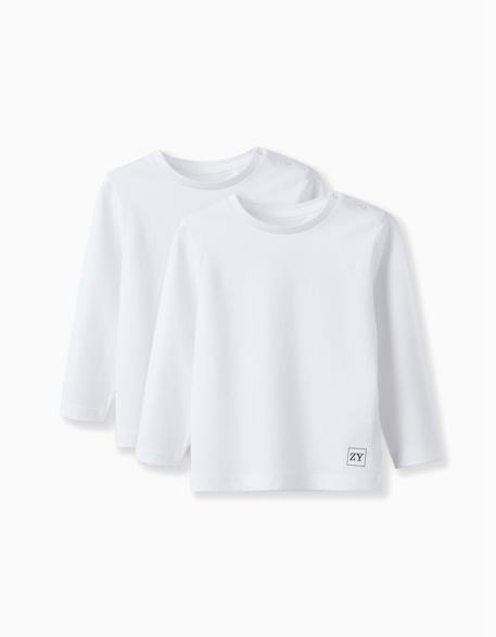 Pack 2 t-shirts à manches longues Blanc+Bleu foncé+Rouge 1 - vertbaudet enfant 