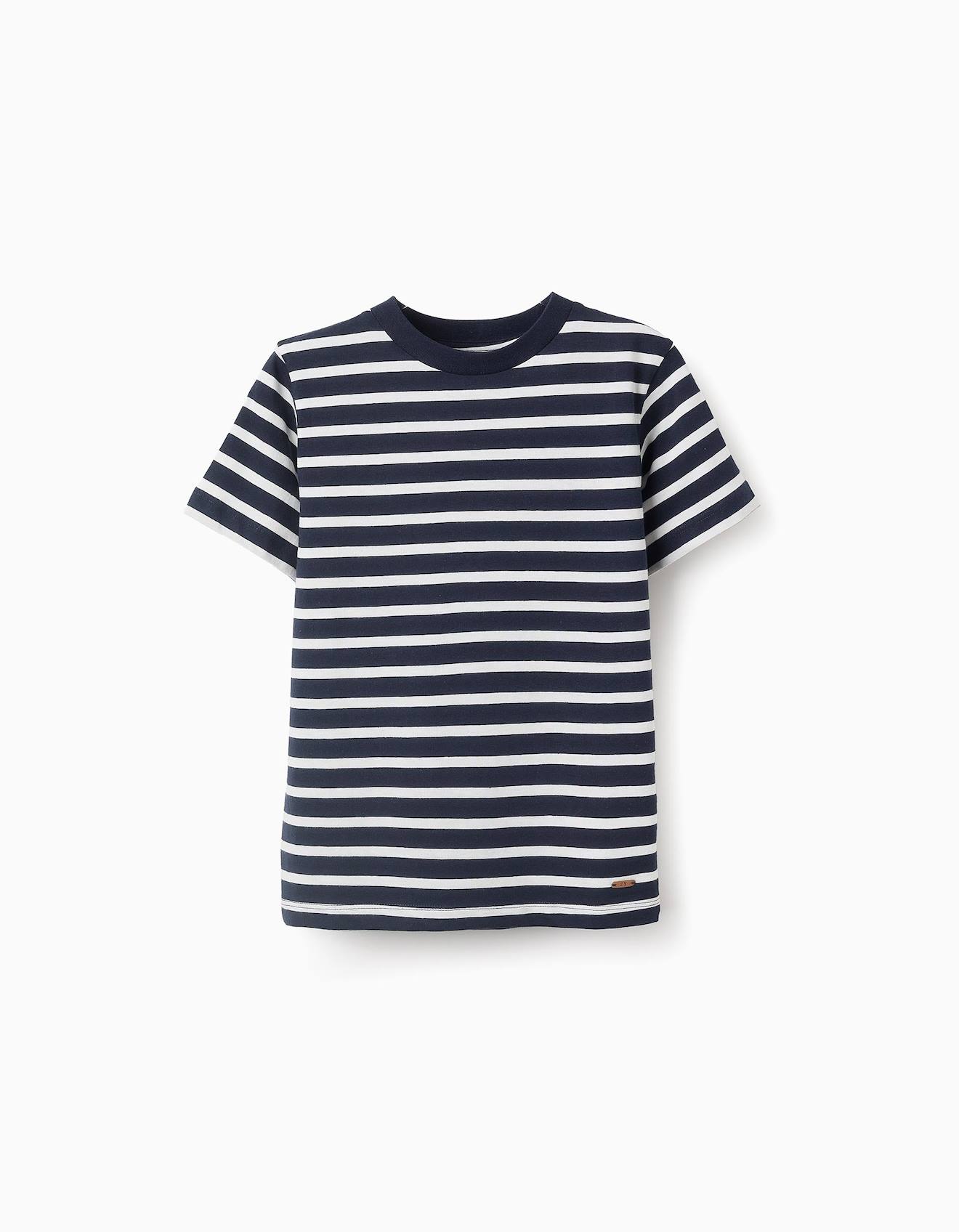 T-shirt En Coton À Rayures Bleu Foncé