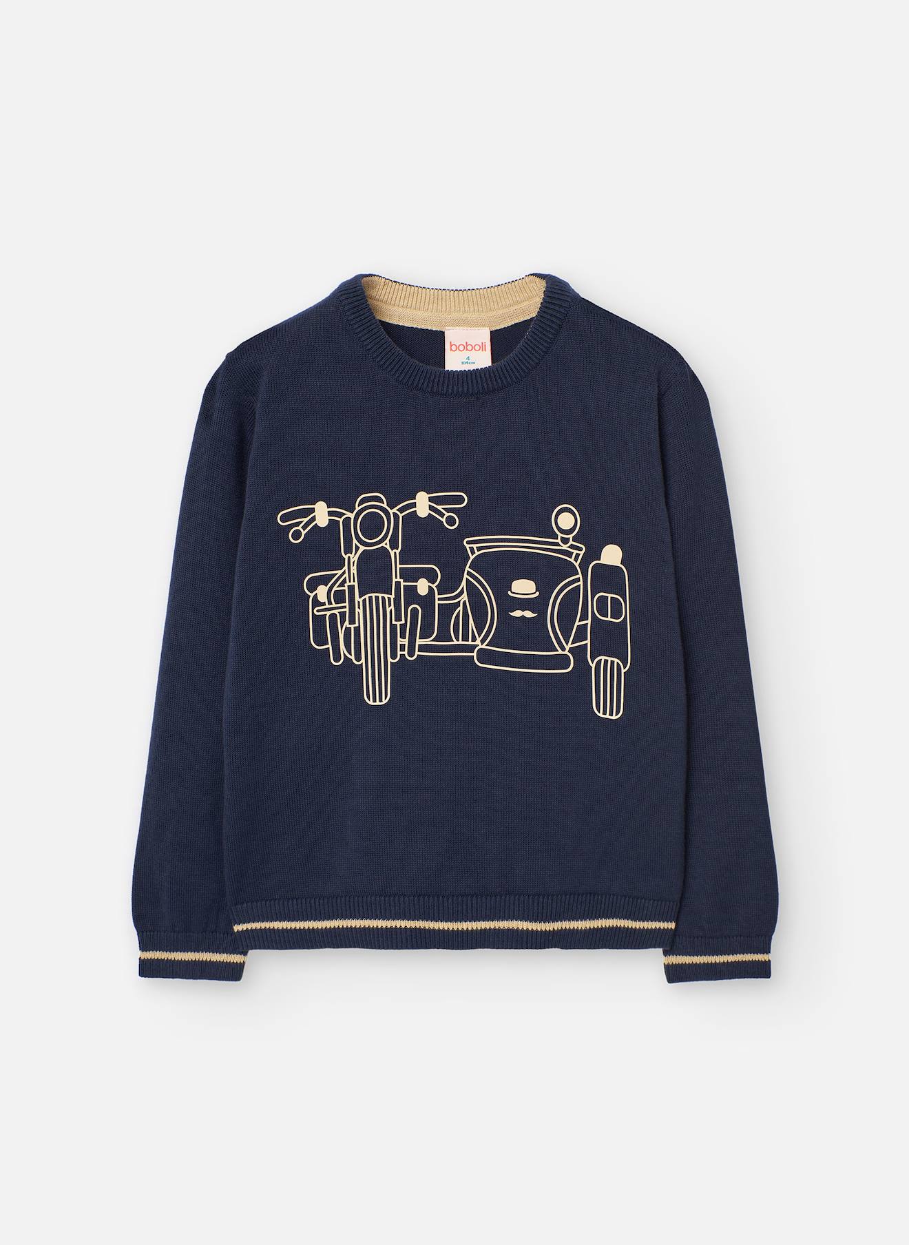Pull En Coton Avec Dessin Sur Le Devant Bleu