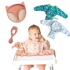 Coffret la diversification renard - 3 bavoirs nomade + 1 assiette + 1 cuillère  - vertbaudet enfant