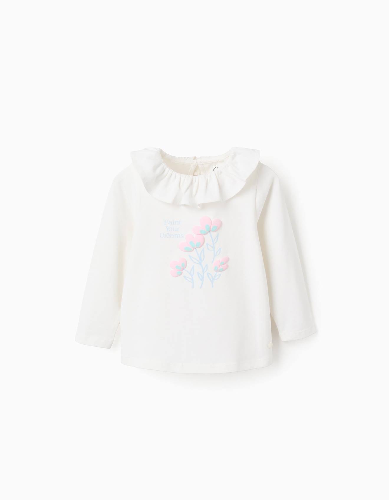 T-shirt À Manches Longues Avec Volants Blanc