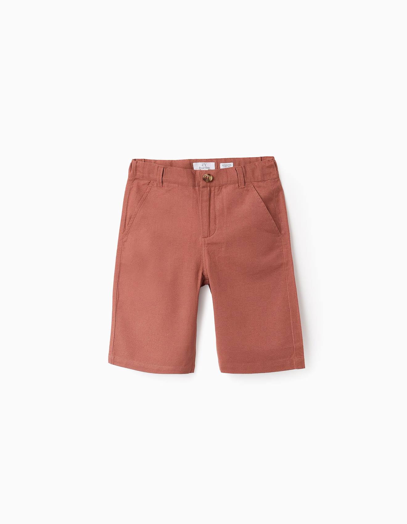Short Chino En Coton Et Lin Marrón Clair